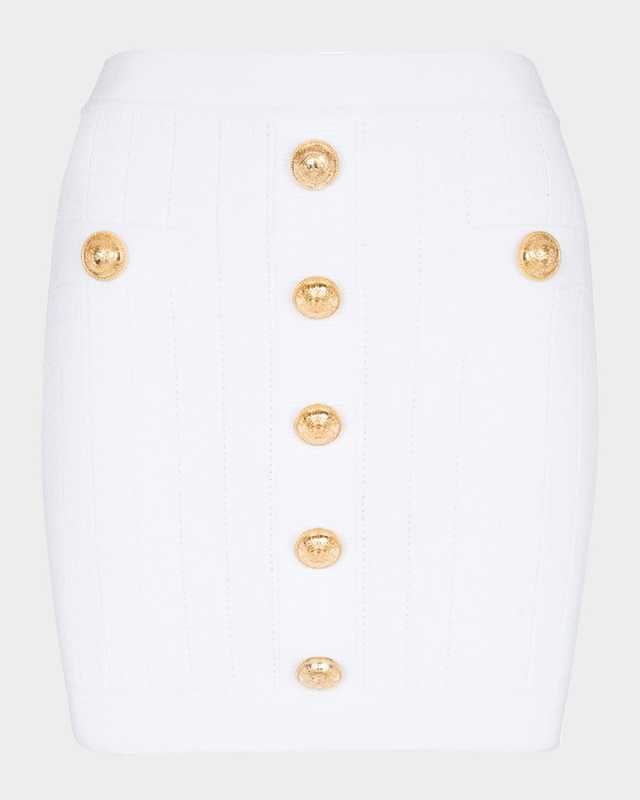 2-Pockets Button-Front Rib Mini Skirt